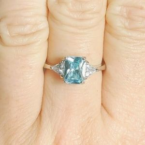 Sterling Silver Blue Topaz CZ Statement Ring